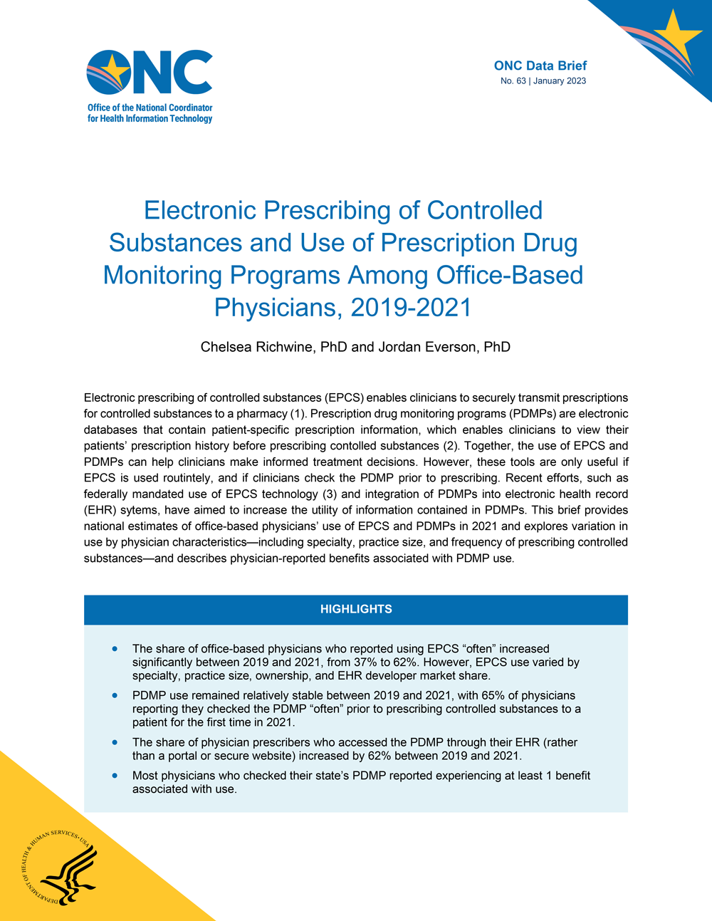 Electronic Prescribing of Controlled Substances and Use of Prescription Drug Monitoring Programs Among Office-Based Physicians, 2019-2021