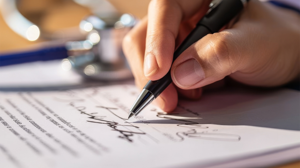 Signature being signed onto paper